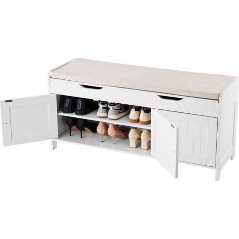 Banco Zapatero 1050 x 350 x 503 mm Zapatero con Cojín de Asiento Capacidad de Carga 113,4 kg Organizador de Zapatos con 3 Gabinetes para Entrada de Puerta, Pasillo, Sala de Estar, Dormitorio (1/5)