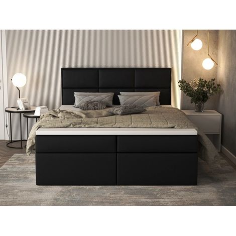 Lit Boxspring Galla - Noir - 180x200 Cm - Lit Double - Design Moderne - Matelas À Ressorts Bonnell (1/5)