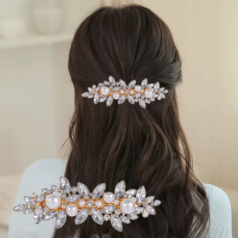 Fermaglio a molla - Fermaglio per capelli in metallo - Fermaglio per capelli con strass - Fermaglio per capelli - Fermaglio per capelli per coda di cavallo sulla nuca - Accessorio per capelli (1/3)