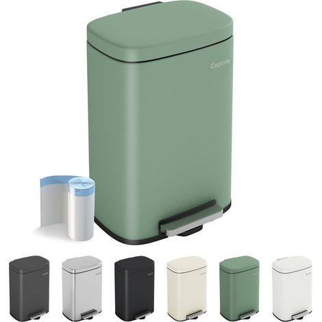 Pedal Kitchen Bin with Soft Close Lid, Step-On Trash Can with Inner Bucket 12L GREEN