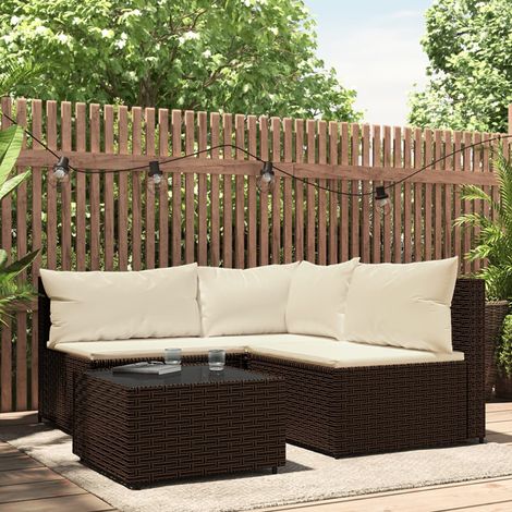Salon de jardin 4 pcs - Ensemble Table et Chaise de Jardin - avec coussins Marron Résine tressée BV955270 - BonneVie (1/5)