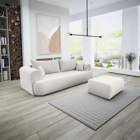 Sofa Schlafsofa 3-Sitzer ANIKE inkl. Polsterhocker in Stoff Now or Never Creme (1/5)
