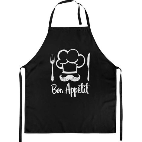 Tablier adulte à nouer en coton noir bon appétit (1/2)