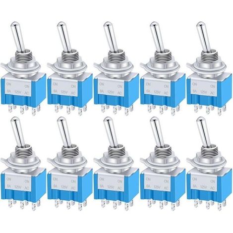 10 Stück Mini-Hebelschalter EIN/AUS/EIN, 6 Anschlüsse, 3-Positionen-DPDT-Metall-Wippschalter, Wechselstrom 125 V, 6 A für die (1/4)
