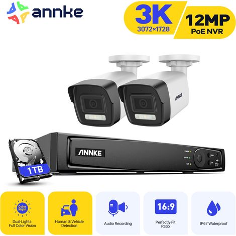 ANNKE Kit Vidéo Surveillance Extérieur 12MP NVR avec 2 Caméras Détection de Personne Alarme par E-Mail Accès à Distance Kit Caméras Surveillance 1TB (1/5)