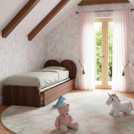 Letto singolo a cuore "Cupidor" con secondo letto estraibile - Noce canaletto