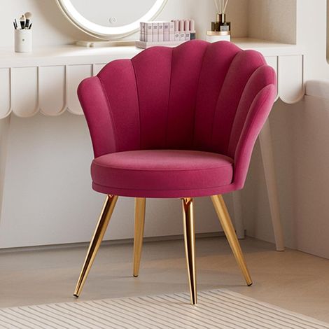 Fauteuil coquillage velours framboise pieds dorés (1/5)