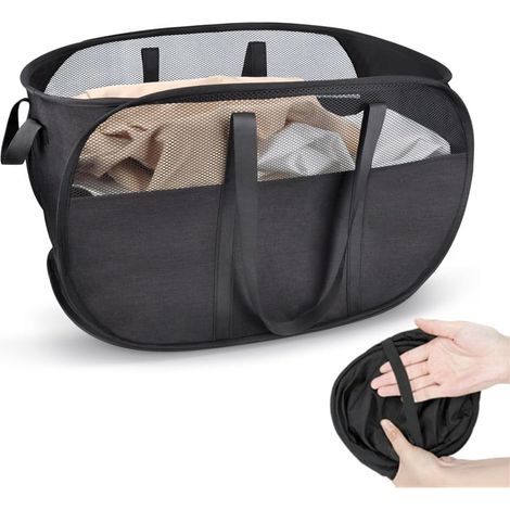 Panier à linge pliable de 70 l - Sac à linge portable avec poignées et filet, Sac à linge pop-up pour salle de bain, chambre d'enfant et voyage - Noi (1/4)