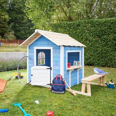 HOME DELUXE - Spielhaus - DER GROßE PALAST blau - 166 x 138 x 132 cm - mit Bank - FSC zertifiziertes Kinderspielhaus, inkl. Montagematerial I Gartenhaus Holzhaus Kinderhaus  Spielhaus Kinderspielhaus 