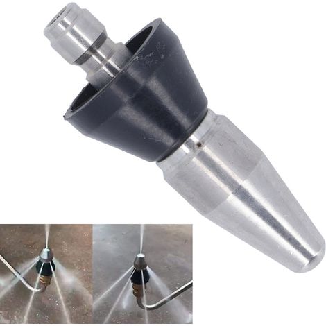 Buse de vidange pour nettoyeur haute pression 5000 PSI, mini buse de vidange compacte et durable, tuyau de vidange haute pression, grand orifice - 1 trou avant, 3 trous arrière (1/5)
