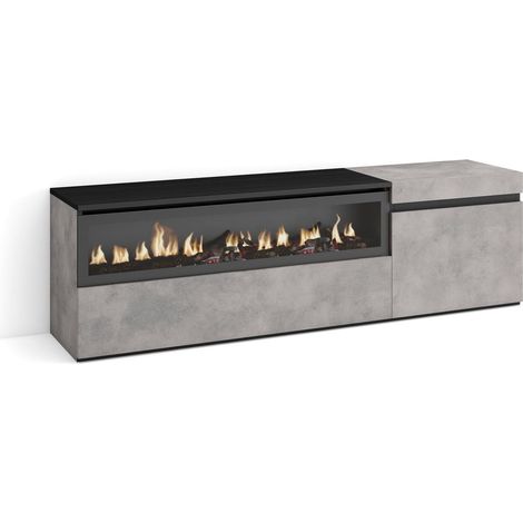 Skraut Home – Meuble TV moderne avec cheminée électrique – Grand espace de rangement 150x45x35cm – Pour TV jusqu'à 65' – Couleur gris ciment (1/5)