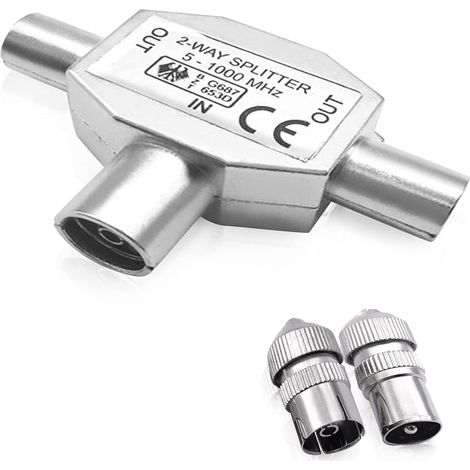 Distributeur Tv - 2 Voies - Adaptateur Antenne Tv - Connecteur Coaxial Mâle/Femelle - Boîtier Métallique - 1 Pièce (1/5)