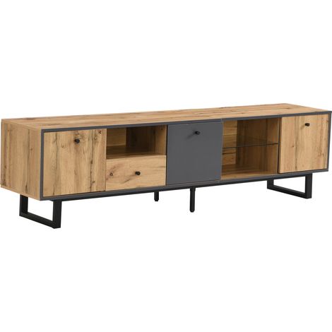 TV-Lowboard 190 cm mit LED, 3 Türen, 3 Fächern und Schublade (1/5)