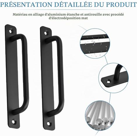 Poignée de Porte de Grange Coulissante, Poignee de Meuble Cuisine, Poignée Poignée de Porte Coulissante avec Vis pour Portes de Grange Armoire Placard Portail, noir (1/4)