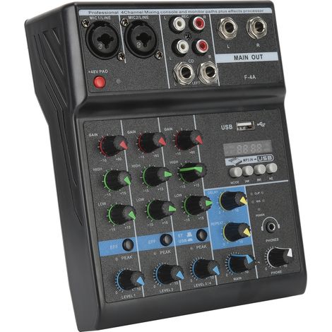 Mélangeur Audio - 4 Canaux - USB - Alimentation 48 V Phantom - Sorties Principales Auxiliaires Et Monitoring - Pour Production Musicale Maison Et Diffusion En Ligne