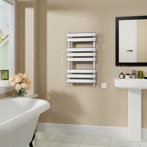 Electric Flat Heated Towel Rail Radiator Chrome 800x450mm 400W (1/5)