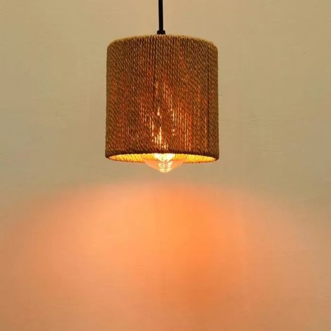 Lampe Suspension en Rotin Vintage - Corde de Chanvre - Style Boho - Ø15cm (1/5)