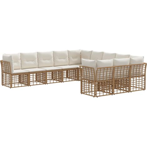 Set di divani da esterno Naturale e Bianco Crema Poliestere vidaXL