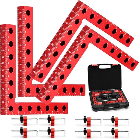 Pince à Angle Droit à 90 Degrés, 4PCS Bloc de Positionnement en Aluminium 140mm, Presses d'Angles Serre-Joints pour Travail du Bois, Équerre Type L avec Mallette pour Fixation Rapide de Cadres Photo (1/5)