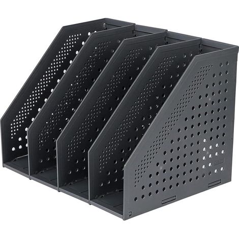 Porte-revues pliable 4 compartiments – Organiseur de bureau réglable – Rangement pour livres et magazines – Casier noir (1/5)