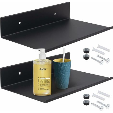 Metal Wall Shelves Set of 2, Black L-Shape Hanging Floating Shelf, Maximum Load 10 Kg, Storage Wall Shelves, Space-saving - 20 cm (1/5)