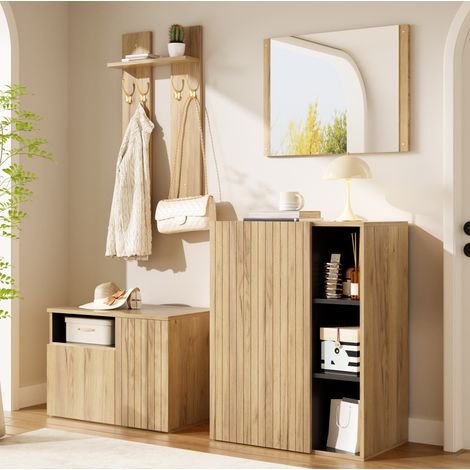 Conjunto de recibidor 4 en 1 120x35x123 cm, madera/negro, almacenaje - MEUBLIV (1/5)