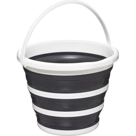 1 Seau Pliable, 10 Litres, Compact, TPE Et PP, Gris Et Blanc, Intérieur Extérieur (1/5)