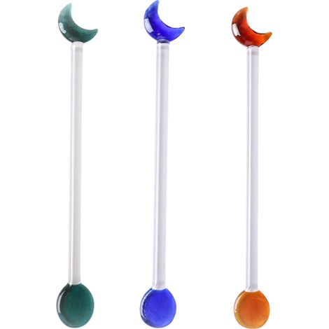Bâtonnet Mélangeur Verre - Forme Lune - Pour Cocktails Café Boissons Fraîches - Lot De 3 (1/5)