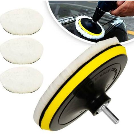 Tampon De Polissage - Tampon En Laine 150 mm - Adaptateur Pour Perceuse M14 - Pour Voiture Roue Verre Meuble Céramique - Lot De 3 (1/5)