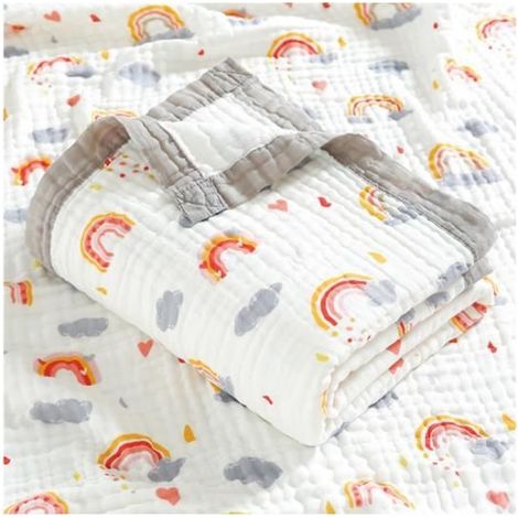 Bébé Couverture en Coton 6 Couches Mousseline, Mignon Imprimé Super Absorbant Doux Serviettes de Bain (Arc-en-Ciel,115x150cm) (1/4)