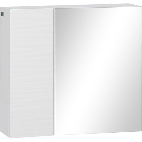 Armoire de toilette avec miroir en panneaux de particules et verre, 4 étagères réglables, fixation murale, 48 x 15 x 45 cm, blanc
