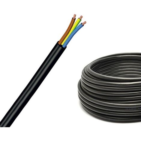 Câble électrique PVC 3G0,75 H05VV-F Noir – 300/500V – Pour installations fixes en intérieur et extérieur – Vendu au mètre – Errebi Group