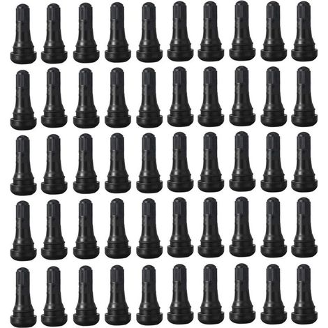 Kaelt - Lot de 50 valves de pneu tubeless TR413 avec bouchon, valves pour pneus de voiture tubeless, valves TR413 pour route froide incluses, noires (1/5)