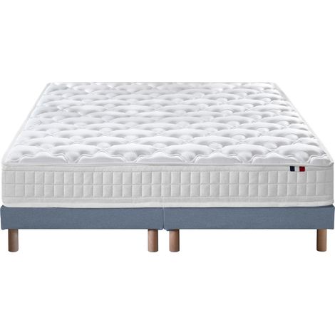 Pack ensemble matelas ressorts ASTRE sommier couette et oreillers 2x80 x 200 cm Sommier Bleu denim (1/5)