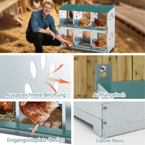 Nid à poules 6 logements avec fond incliné à rouleau d’œuf 86°, collecte simple protection contre la casse, cabane de ponte ergonomique pour poulailler extérieur (1/5)
