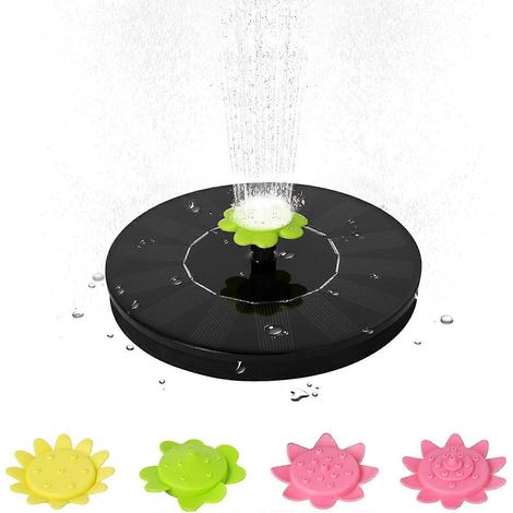 Fontaine solaire flottante, pompe solaire pour bassin avec 9 buses, mini-fontaine 1,4 W, décoration de jardin, fontaine ronde pour oiseaux, poissons, piscine, bassin, noir.