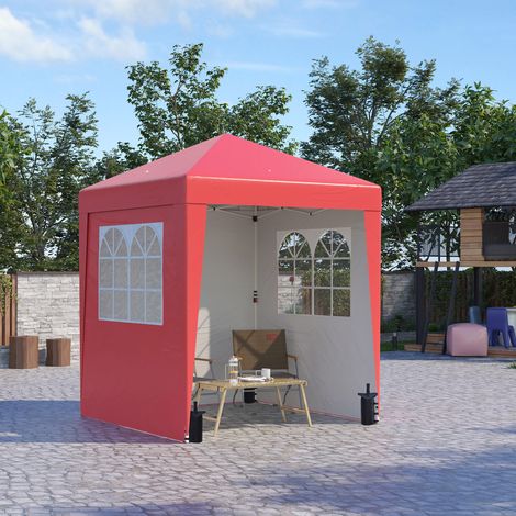 Tonnelle barnum de jardin pop-up pliant réglable en hauteur protection UV 30+ 3 parois latérales rouge (1/5)