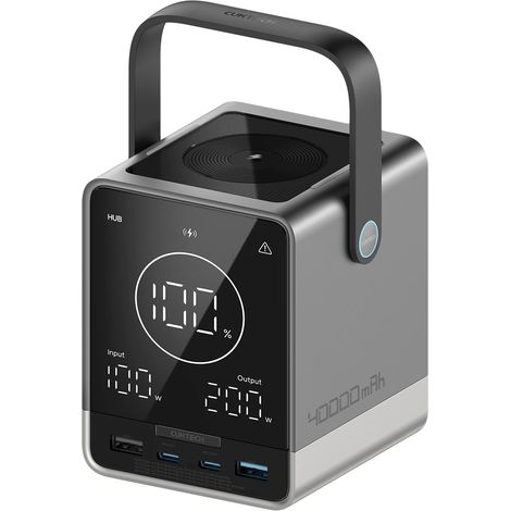 Batería externa Cuktech de 300 W y 40000 mAh con carga inalámbrica, 2 puertos USB-C + 2 puertos USB-A - Negra