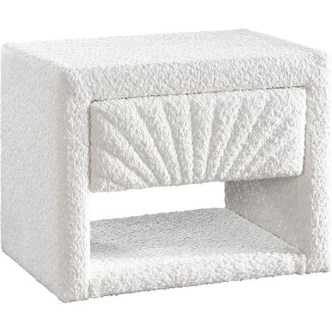 Table de chevet - 1 tiroir et 1 niche - Tissu bouclette - Blanc - ULAMI (1/4)