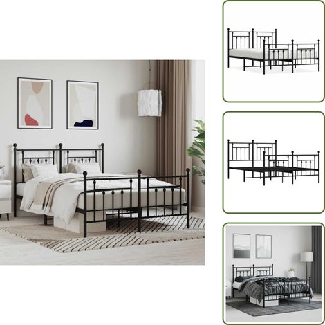 Cadre de lit métal sans matelas avec pied de lit noir 140x190cm - Cadre De Lit - Lit Double - Lit Metal - Lit Noir - Meuble Chambre (1/5)
