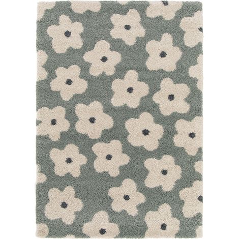 Bobochic – Tapis poils courts fleuri 120x170 cm – Polypropylène tissé à la machine – Épaisseur 3 cm – Pour intérieur avec chauffage au sol (1/5)