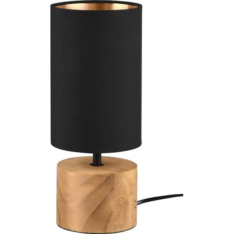 1 Lampe de table, Base en bois, Abat-jour en tissu, Interrupteur à cordon, Salon (1/4)