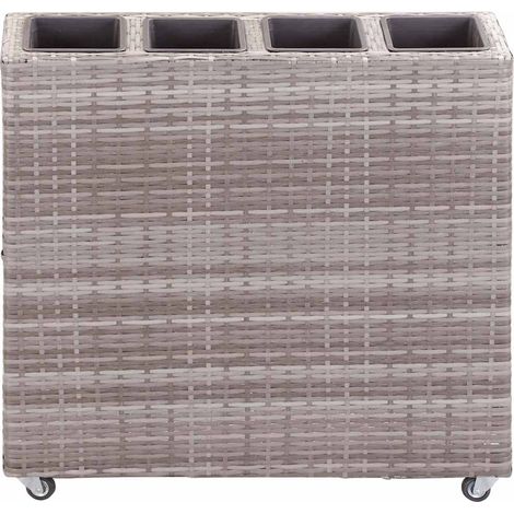 Jardinière surélevée de jardin avec 4 pots et roues en résine tressée gris 80x22x79 cm (1/5)