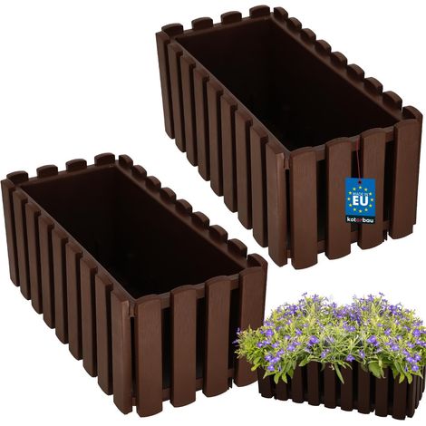 Pot de fleurs de balcon pour rambarde, marron rustique, 40 cm, lot de 2 (1/5)