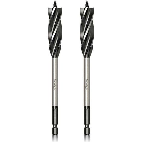 Juego de brocas profesionales para madera (17 mm x 165 mm, 2 unidades), broca helicoidal con punta piloto autoalimentada, vástago hexagonal de 1/4 de pulgada para carpintería. (1/4)