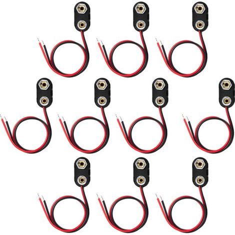 10 unidades - Clip para batería de 9 voltios con cable - Tipo I - con arnés de cableado - Estuche rígido de ABS - 15 cm (1/5)