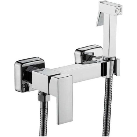 Douchette WC Bidet Murale En Cuivre Avec Robinet Mixte Eau Chaude Et Froide Argent