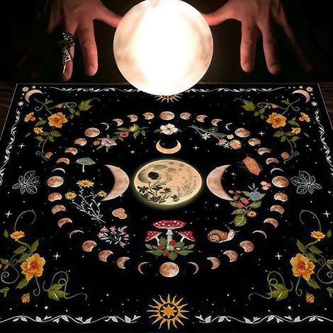 Tarotkarten-Unterlage, Wahrsagetischdecke für Brettspiele, rechteckiges Platzset 60x60 cm, rutschfester Schutzstoff für Orakel und Kartenlegen, Wahrsagezubehör für Erwachsene und Kinder. (1/5)