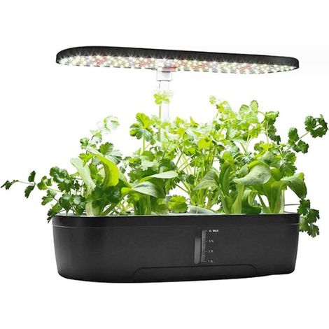 Système de Culture Hydroponique à 12 Dosettes, Kit de Jardin D'herbes Aromatiques Intelligent avec Lumière LED, Jardin Intérieur, Contrôle Automatique de l'eau, Jardinière (Black)