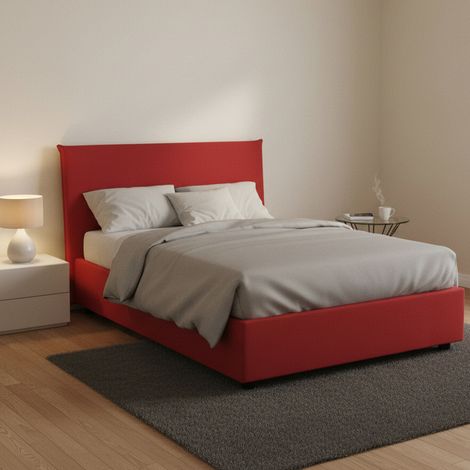 Talamo Italia Letto piazza e mezza Chicca, Letto contenitore con rivestimento in tessuto, 100% Made in Italy, Apertura frontale, con materasso Cm 120x200 incluso, Rosso, con imballo rinforzato (1/5)